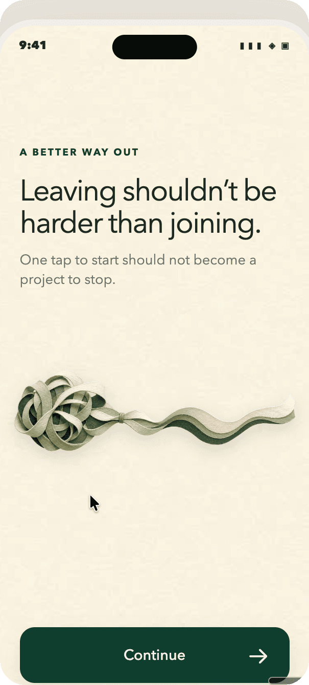 Oncancel onboarding screen: leaving shouldn't be harder than joining.